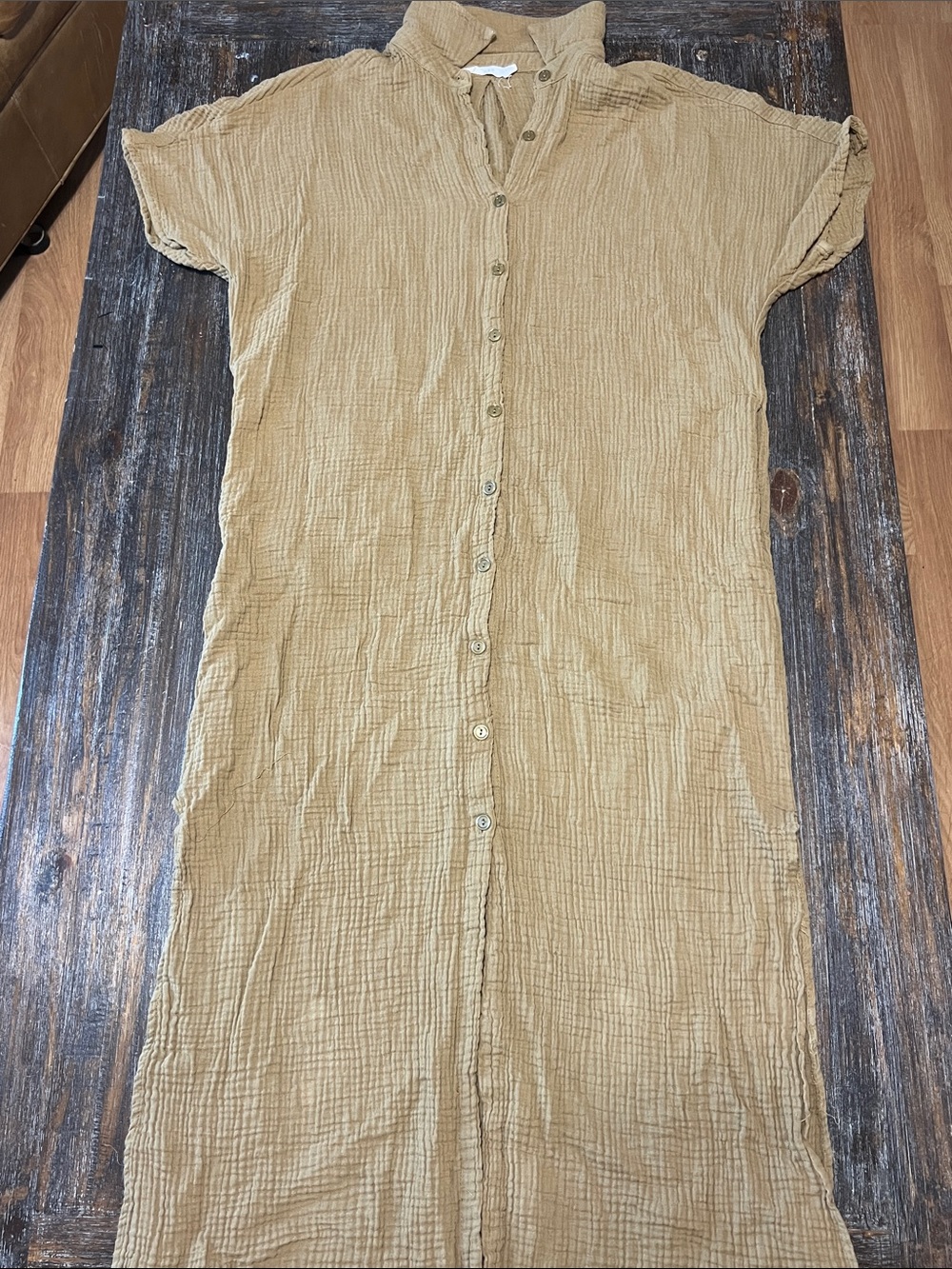 Lush Moss 100% Cotton Button-Front Midi Dress with Pockets